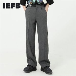 IEFB Men's Spring Summer Suit Pants Causal Straight Metal Buckle Slim Fit Business Trousers Black Grey Clothes 9Y6151 210524301h