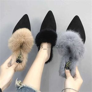 Slippers Autumn Novo Sexy Mules Half Slippers Filmes Moda Coreana Sapatos de salto alto vestindo Baotou Prawhers Furry Plush Slippers J231108