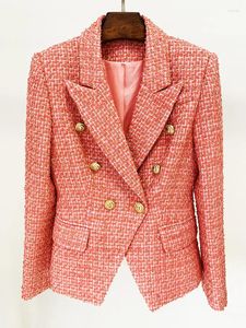Ternos femininos de alta qualidade est 2023 designer jaqueta clássico fino encaixe metal leão botões duplo breasted tweed blazer