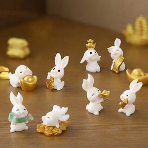 1PC Mini Chinese New Year Resin Zodiac Small Bunny Car Interior Decorations Home Desktop Ornament 2023 Christmas Gifts AA230407