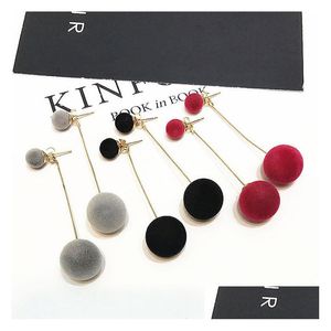 Dangle Chandelier Fashion Red Black Plush Ball Personality Earrings For Women Jewelry Gift Round Long Tassel Simple Drop Earr Dh0E3