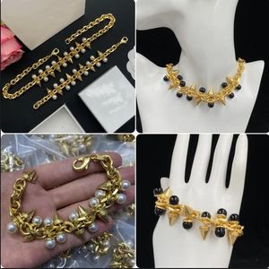 Hiphop Punk Rivet black pearl O-shaped Thick Chain retro vintage Women Necklace Bracelet Earring Set Women's Choker Banshee Designer Jewelry Birthday Gifts HMS15 --005