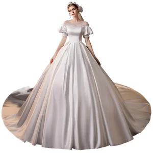 White Wedding dress bride master wedding dress high-quality satin light dress large size tail