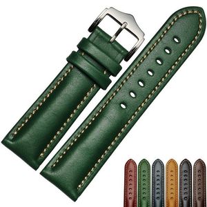 Watch Bands Genuine leather bracelet handmade watchband 18 20mm 22mm watch band green blue color Wrist watch strap wristwatches wholesale 230407