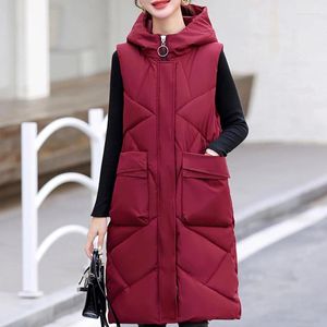 Gilet da donna Autunno Inverno Gilet lungo Donna Parka senza maniche con cappuccio 2023 Cappotti imbottiti allentati casual Gilet caldo spesso da donna