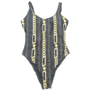 Chain Printed Swimwear Women One Piece Swimsuit Beach Bikini with Padded Bathing Suit