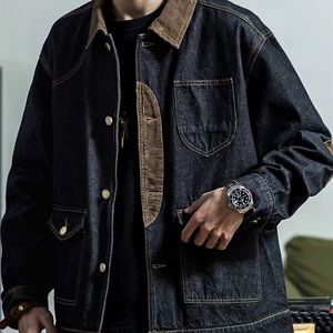 Men's Jackets Clothing Denim Jacket Lapel Tough Vintage Corduroy Stitching Single breasted Long Sleeve Baggy Coat 231108