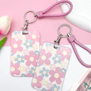 Card Holders 1pc Women Men Flowers Business Holder Cartoon Cute Portable Keychain Pendant Bank ID Badge Cover Case