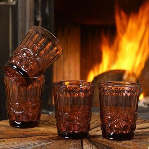 Colorful Glass Embossed Wine Cup Retro Heat Resistant Water Cup Creative Wine Glasses Whiskey Tea Straight Drink Mug for Party 052309