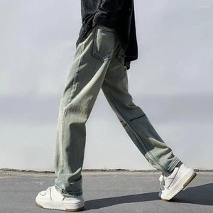 Erkek kot pantolon, derin kasık yırtık şeritli sokak kıyafeti tarzı şık kot pantolon ile bahar geniş bacak sonbahar için