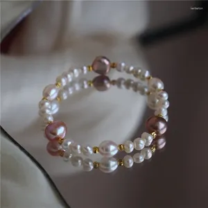 Strand Luxury Fashion Natural Freshwater Pearl Armband For Women Girls Mixed White Purple Baroque Friendship