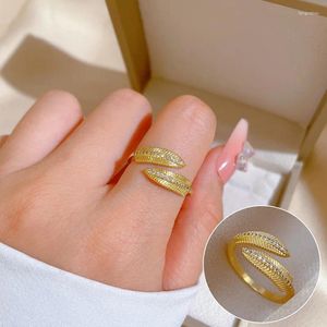 Cluster Rings Fashion Women's Open Leaf Girls Rhinestone Adjustable Botanical Women Knuckle Feather Engagement Wedding Jewelry