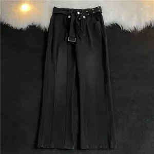 Men's Jeans Fashion Dark Black With Belt Straight-leg Loose Casual Handsome Wide-leg Dad Trousers Men Bottom Male Clothes