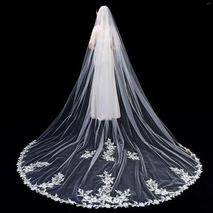 Bridal Veils NZUK 3.5M Lace Appliques Wedding Veil Long 1T Velos De Novia Cathedral Ivory With Comb Accessories