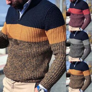 Suéter Masculino Outono E Inverno Casual Pescoço Alto Meio Zíper Manga Longa Férias Ao Ar Livre Malha Cardigan Top