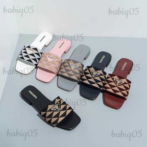 Slippers Embroidered Fabric Slides Black Beige Multicolor Embroidery Mules Womens Flip Flops Casual Sandals Summer Leather Flat Rubber Sole 36-42 T230408