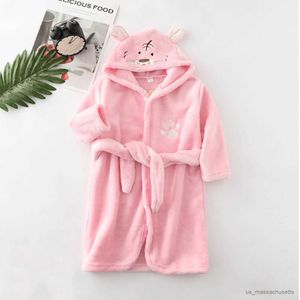 Pijamas infantis do bebê pijamas flanela quente pijamas com capuz roupões de banho meninos crianças da criança dos desenhos animados meninas noite-robe macacão r231108