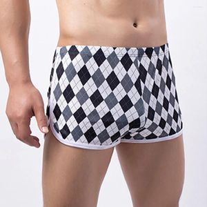 UNDUPTS MENS SICAK BOXER BRIES Homewear iç çamaşırı nefes alabilen şortlar Ekose Baskı Gezileri Scrotum Bulge Loungewear