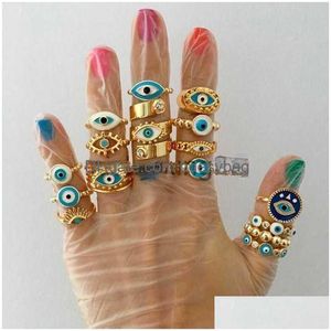 Bandringe Bandringe Trendy Blau Türkischer Böser Blick Kupfer Gold Farbe Finger Einstellbar Für Frauen Überzogener Modeschmuck Drop Lieferung Dhc42