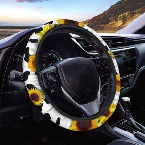 Steering Wheel Covers INSTANTARTS Sunflowers Cow Print Car Cover For Women Girls Universal Suitable Most Cars SUV Accessories