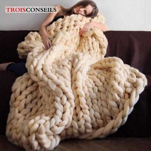 s Fashion Hand Made Chunky Merino Wool Thick Big Yarn Roving Knitted Warm Throw Blanket For Sofa Plaid Cover W0408