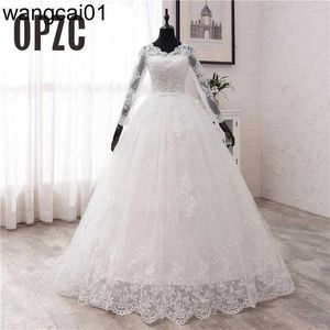 Party Dresses New Spring Lace Appliques Wedding Dresses Long Seve Vestidos De Novia 2022 White V-Neck Princess Bride Wedding Gowns Plus Size 0408H23