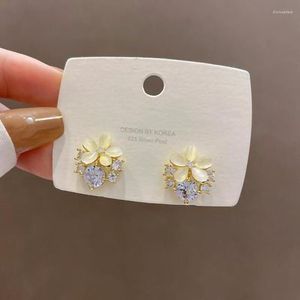 Stud Earrings Karopel 925 Silver Needle Super Fairy Opal Flower Fashionable Diamond Shiny Temperament Flash