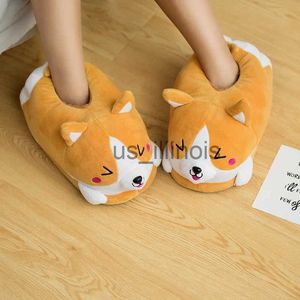 Tofflor varumärke corgi hund tofflor tecknad söt dubbel shiba inu varm plysch corgi tofflor hem slip bomullsblomskor en storlek j231108