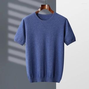 Men's Vests MVLYFLRT2023 Spring Round Neck Short Sleeve Cashmere T-shirt Knitted Pullover Solid Color Sweater Top