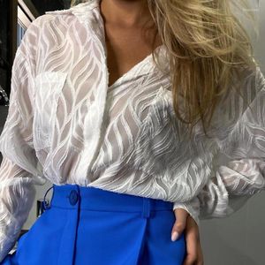 Kvinnor BLOUSES Fashion Work Style Women Blus Thin Lapel Spring Long Sleeve White Shirt Elegant All-Match 2023 Pocket Button Lady Bluas