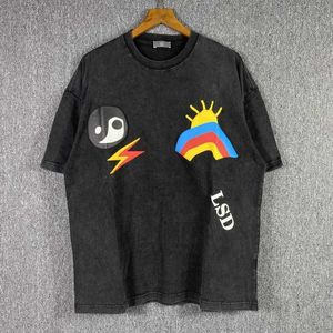 INS American Fashion Brand LSD Gossip Lightning Sun Rainbow Floam Print Myble Old Men's Loose Lose Short Sleeve T-shirt