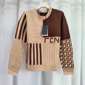 Suéter de designer feminino etonowinter lã material avançado letra de contraste FF Jacquard Pullover preguiçoso maconha Top FXNW