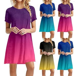 Casual Dresses Petite Kort för kvinnor Summer Sleeve Round Neck Kjol Color Gradient Print V