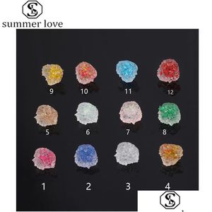 Stud Irregar Crystal Cluster Flower Resin Mold Colorf Druzy Earring Jewelry Making For Women Girls Valentines Dh3Gd
