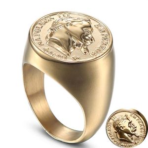 Stainless Steel Napoleon Head Sculpture Ring Gold Solid Men USA Standard Size 7 8 9 10 11 12 13 14 Three Dimensional Letter Extra 2394