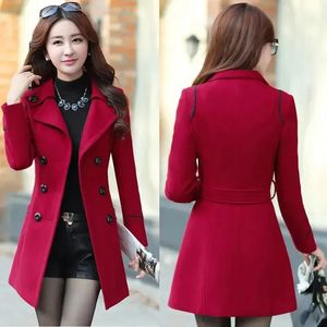 Women's Wool Blends Spring Autumn Trench Coats Women Slim Double Breasted Ladies Overcoat Long Female Windbreakers Red Navy Camel Outerwear 231108