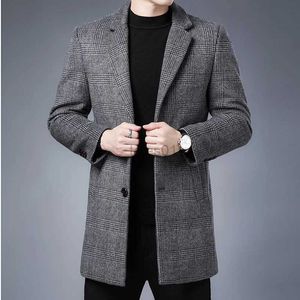 Men's Jackets 2024 Brand Clothing Winter Cashmere Plaid Jackets Men Smart Casual Fashion Single Breasted Oversized Trench Coat S-4XLzln231108