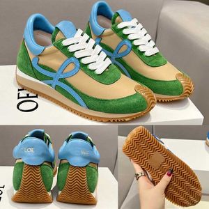 Brand designer sneakers for women Flow runner in nylon and suede Line Light Denim calf leather upper with honeybee texture sole for lady casual sports shoes
