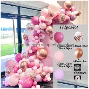 Inne imprezy imprezowe 112PCS Rose Gold Confetti Chorme Metallic Balloon Arch Garland Pink Red Lateks Globos Wedding Birthday Par Dhblc