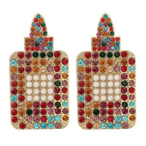 Dangle Earrings HYSECMAO Design Multicolor Shiny Rhinestone Square Pendent Drop For Women Gift Trendy Personality Statement Earring