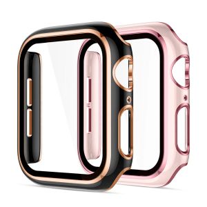 Täckning för Apple Watch Case 45mm 41mm 44mm 40mm 42mm 38mm Skärmskydd PC Bumper Hemperat Glass IWatch Series 8 7 SE 6 5 4 9 Ultra2