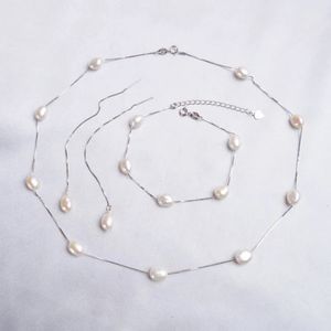 Bröllopsmycken set Ashiqi 925 Sterling Silver Real Natural Freshwater Pearl Smycken Set Necklace Armband örhängen för kvinnor Fashion Ankomster 231108