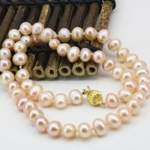 Catene Moda Collana di perle naturali genuine Regalo per la madre Perline arancioni 8-9mm Catena girocollo per gioielli da donna 18 pollici B3233