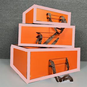 Designer Present Wraps Orange-Black One Piece Folding Box Bag Hat Magnet Clamshell Presentlåda