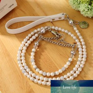 Moccapet New Silver Pearl Pet Collar Leash Set Dog Collar Leash Pet Supplies Collars For Small Dogs ZZ
