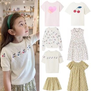 T shirts Brand Kids Knit Tops 2023 Summer Girls Cute Short Sleeve Tees Baby Child Fashion T Shirts Clothing 230407