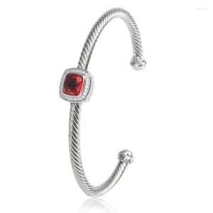 Bangle Jade Anjo Moda Espiral Pulseira para Mulheres Vintage Senhoras Incrustadas Quadrado Vermelho Zircão Cobre Jóias Presente de Festa de Aniversário