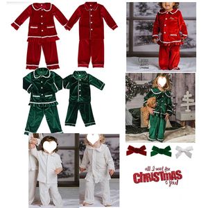 Pijamas combinando meninas e meninos pijamas de natal vermelho veludo pijamas conjuntos para crianças bebê enfent sleepwear em branco crianças pjs 231108