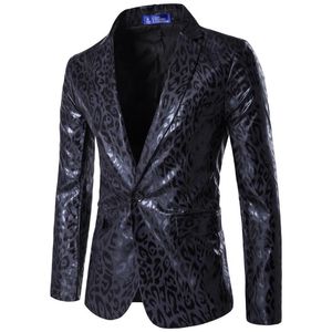 Mäns kostymer blazrar 2023 män blazer mode sexig snygg leopard tryck nattklubbfest långärmad en knappjackor för groomsman