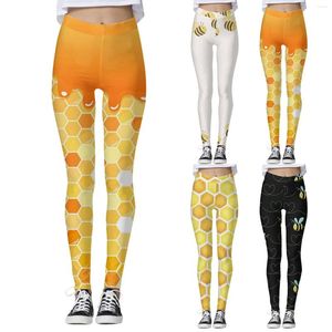 Leggings femininas Moda feminina Casual Tight High Sports Sports Yoga Festival Bee Festival Impresso Cotton Boy Shorts Para Pack